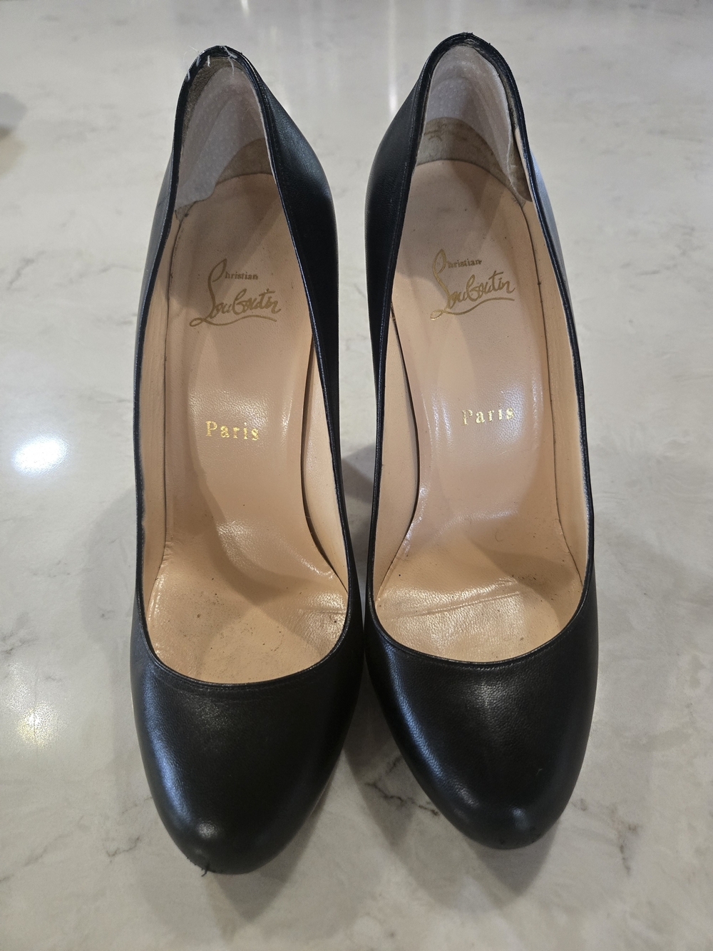 Christian Louboutin Black Leather Round-Toe Pumps